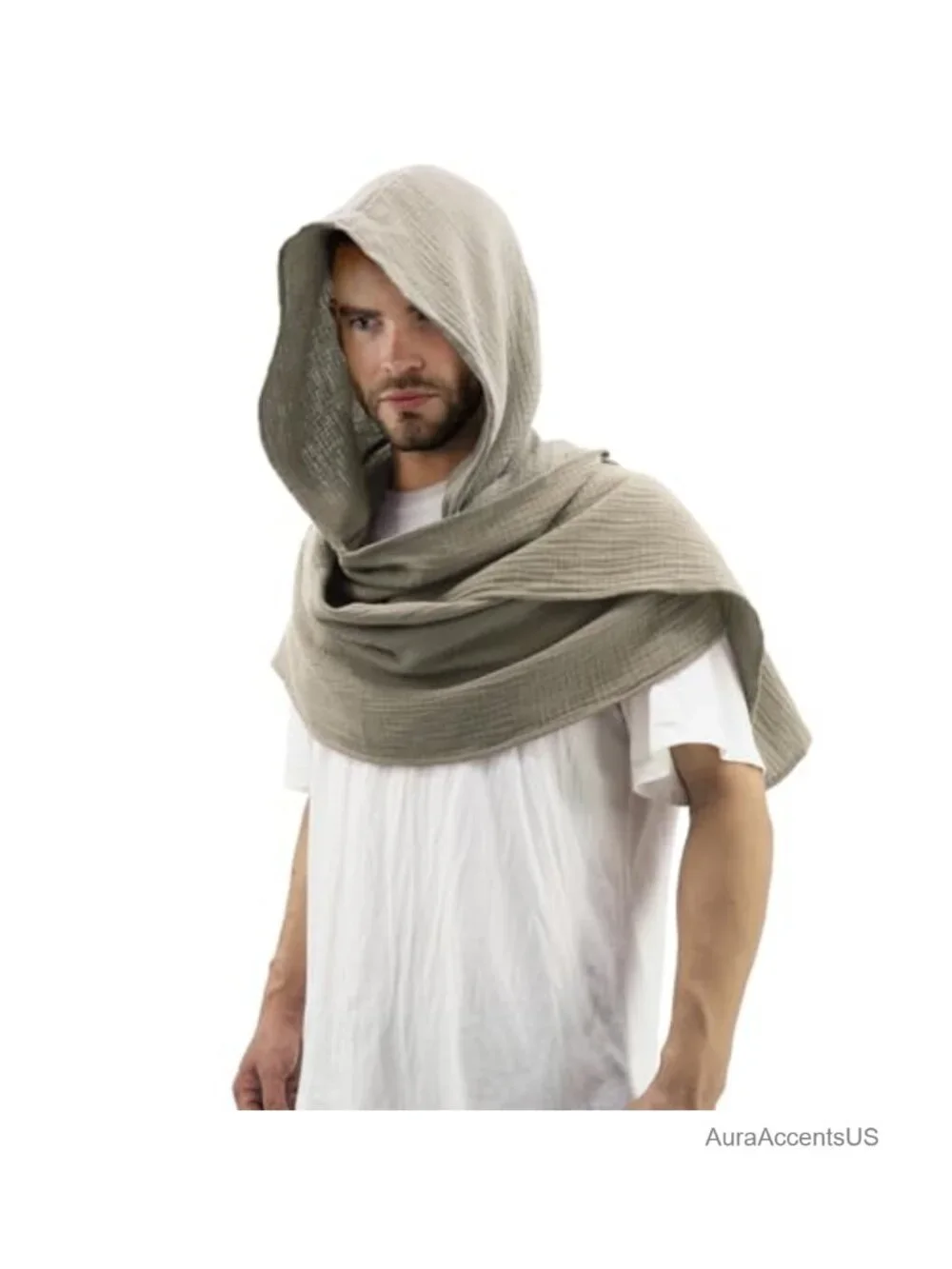 Linen Cotton Hooded Shawl Scarf Cape Multifunctional Medieval Goth Wrap